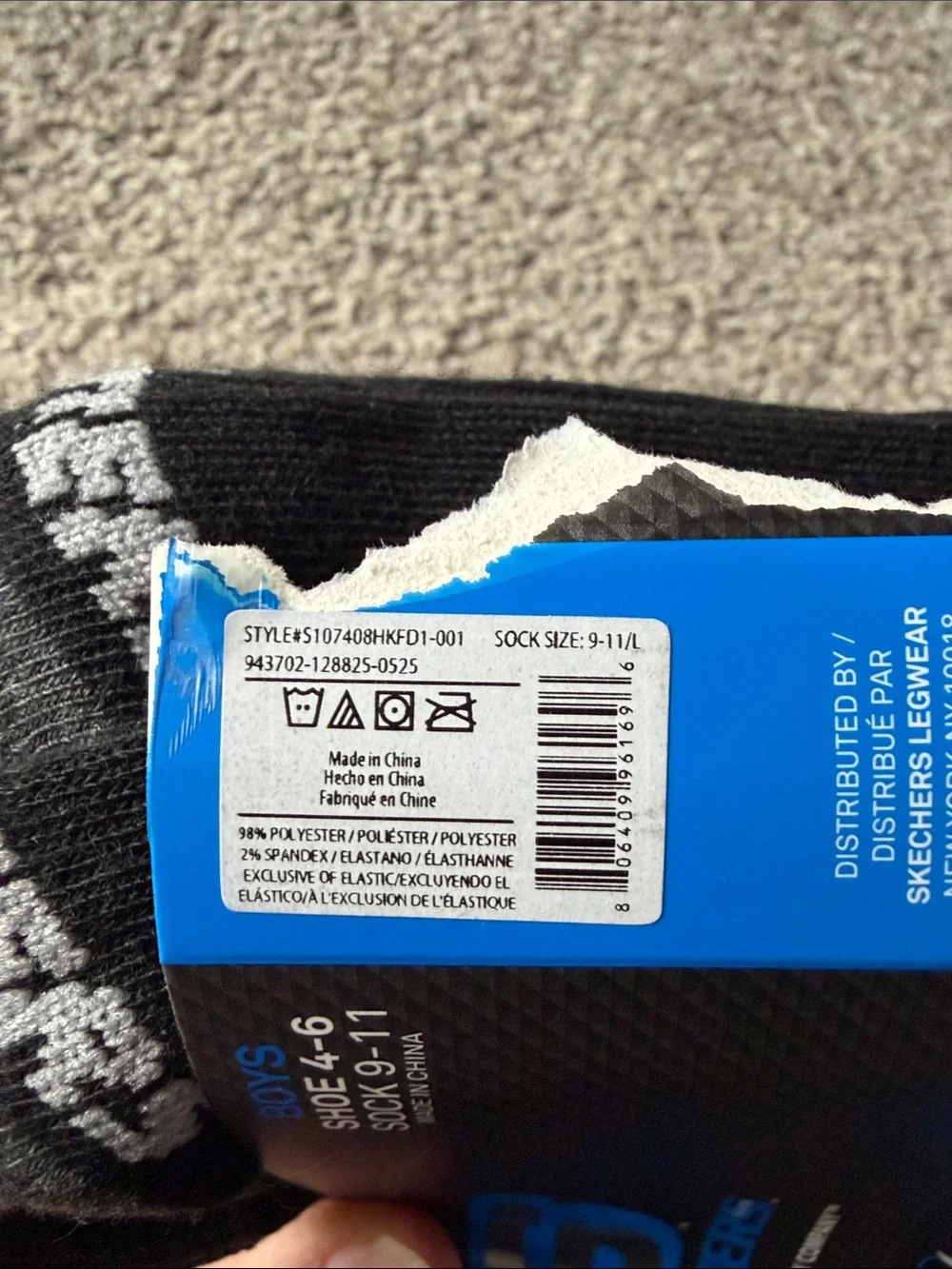 Skechers Boy’s No-Show Athletic Socks in Black and Charcoal